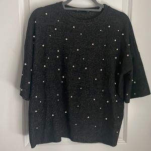 Zara grey with pearls Top